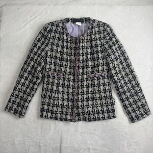 Y2K Harve Benard Collection Tweed Black‎ Purple Blazer Suit Jacket Women's 8